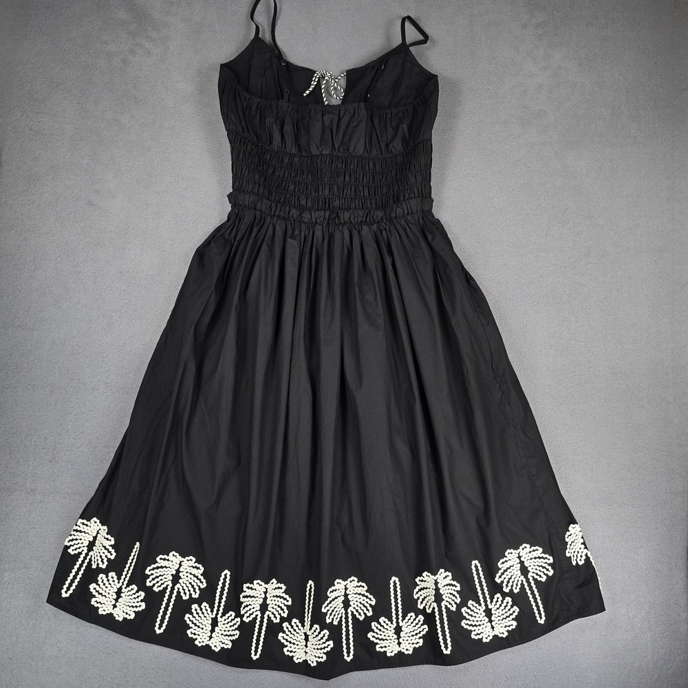 Rails Baja Dress Womens Large Black Palm Trees Embroidered Smocked Cotton NWT - Picture 3 of 14